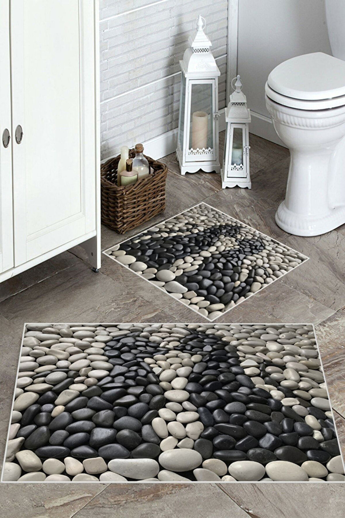 Gri-Siyah  Kaymaz Taban ÇakılTaş Banyo Paspas  BP-39