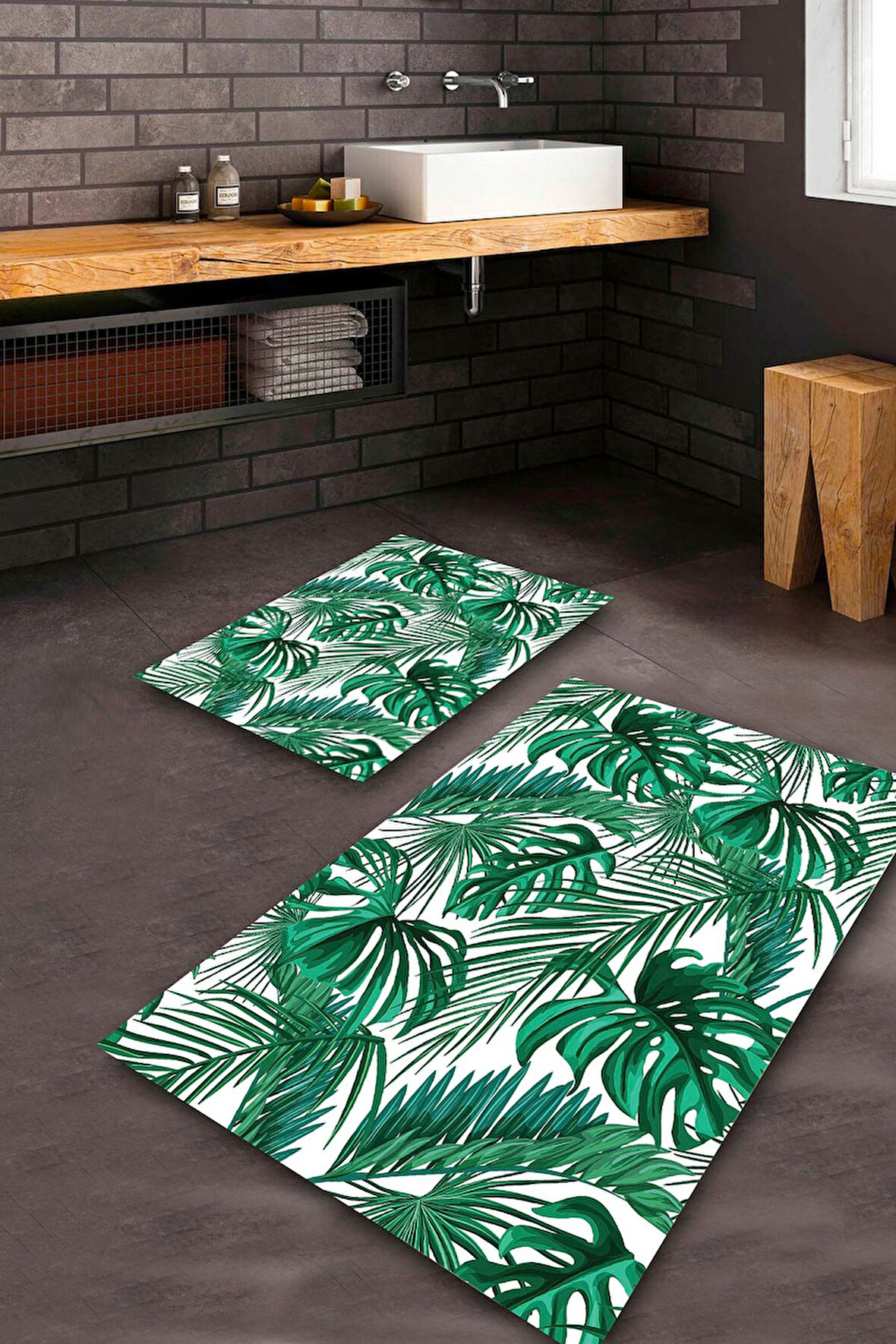 Beyaz-Yeşil Pvc Deri Kaymaz Taban Yaprak Banyo Klozet Takımı Saçaksız BPS-1437