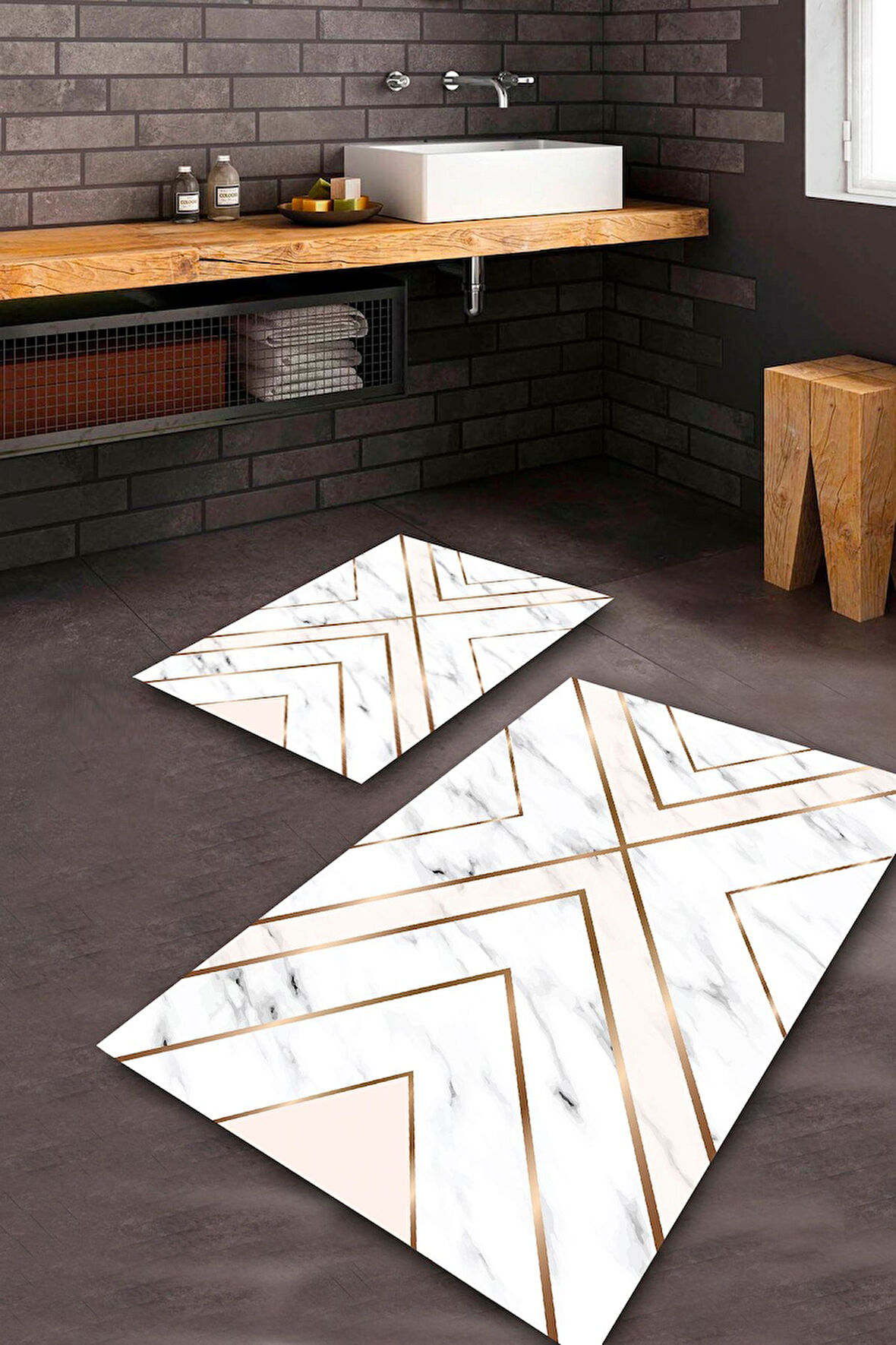 Mermer Beyaz Pvc Deri Taban Tasarım Banyo Klozet Takımı Saçaksız BPS-1753