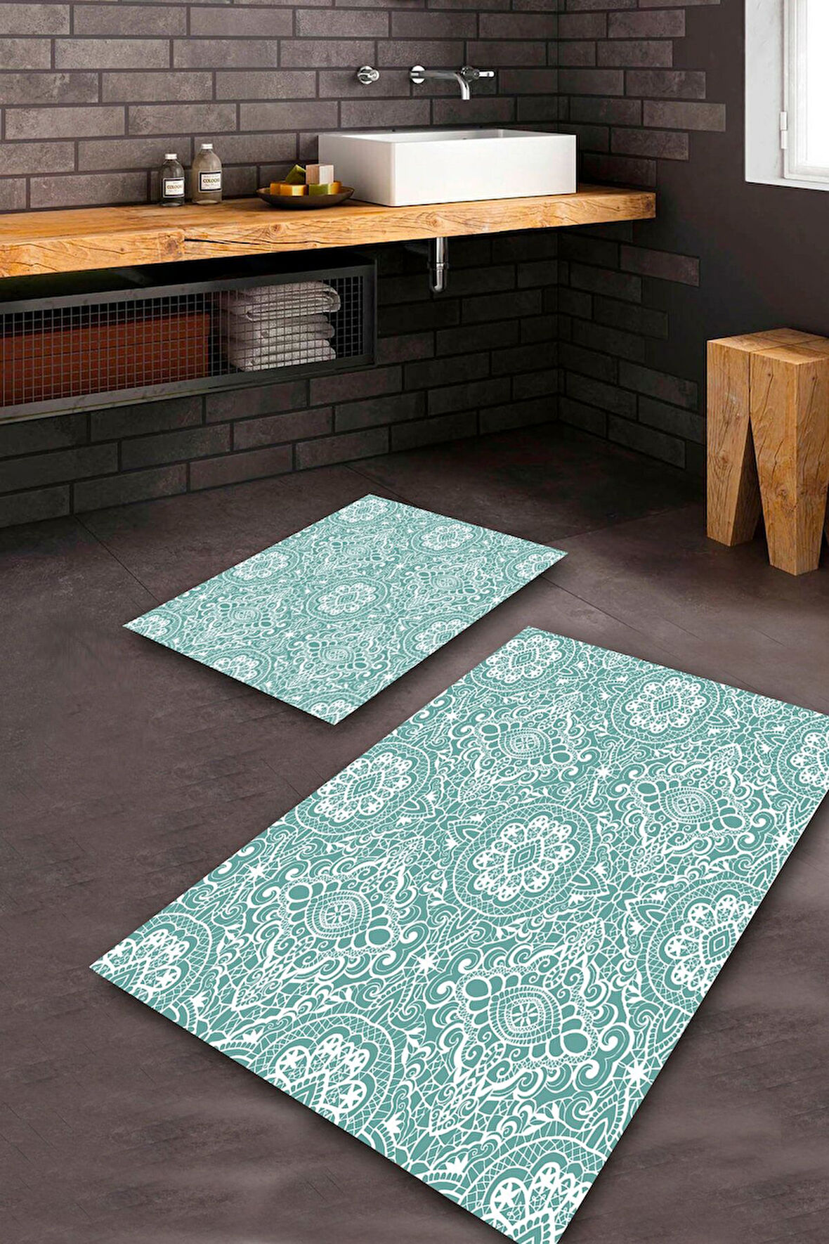 MitYeşil Pvc Deri Kaymaz Taban Etnik Banyo Klozet Takımı Saçaksız BPS-2287