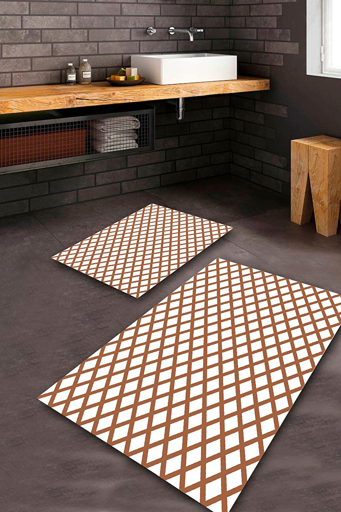 Kahverengi Pvc Deri Kaymaz Taban Tasarım Banyo Klozet Takımı Saçaksız BPS-5226