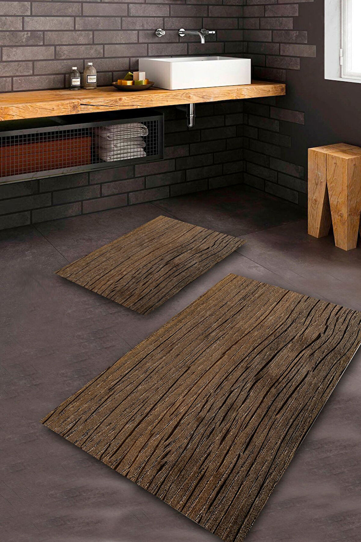 Kahverengi Pvc Deri Kaymaz Taban Retro Banyo Klozet Takımı Saçaksız BPS-5241