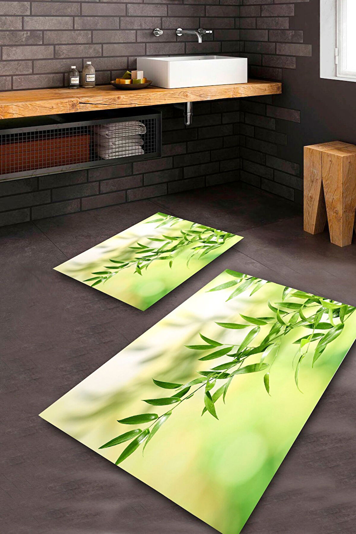 Yeşil Pvc Deri Kaymaz Taban Yaprak Banyo Klozet Takımı Saçaksız BPS-5282