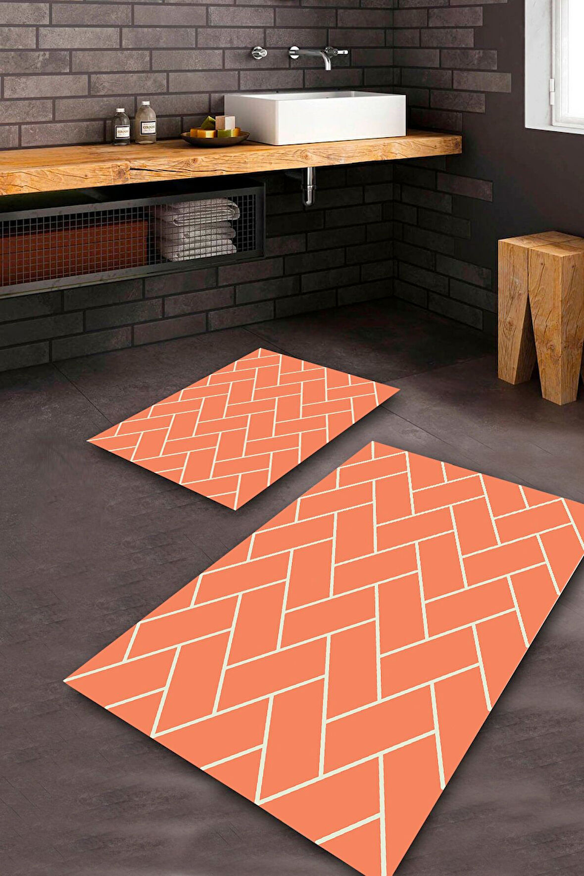 Turuncu Pvc Deri Kaymaz Taban Çizgi Banyo Klozet Takımı Saçaksız BPS-6165