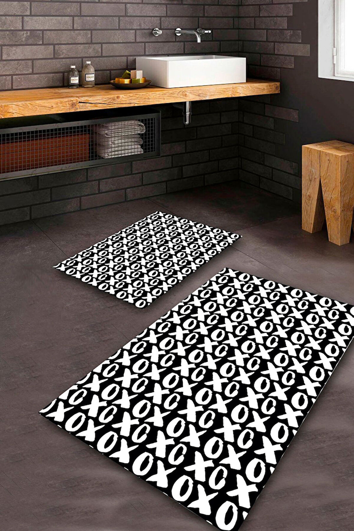 Siyah-Beyaz Pvc Deri Kaymaz Taban Tasarım Banyo Klozet Takımı Saçaksız BPS-8401