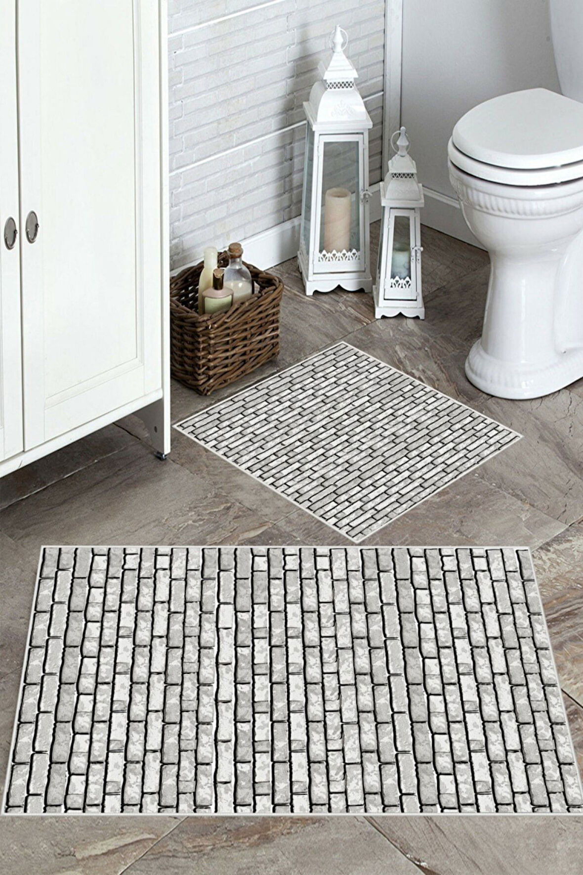 Gri  Kaymaz Taban Tuğla Banyo Paspas  C-2027