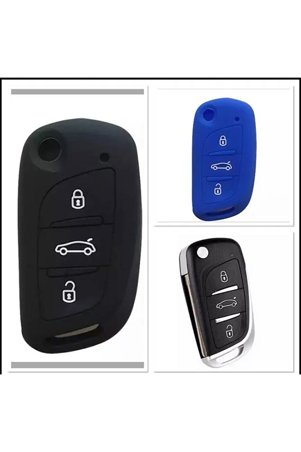 2 Adet Citroen C4 C5 C-quatre Uyumlu Silikon Anahtar Koruma Kılıfı Siyah Ve Mavi Renk