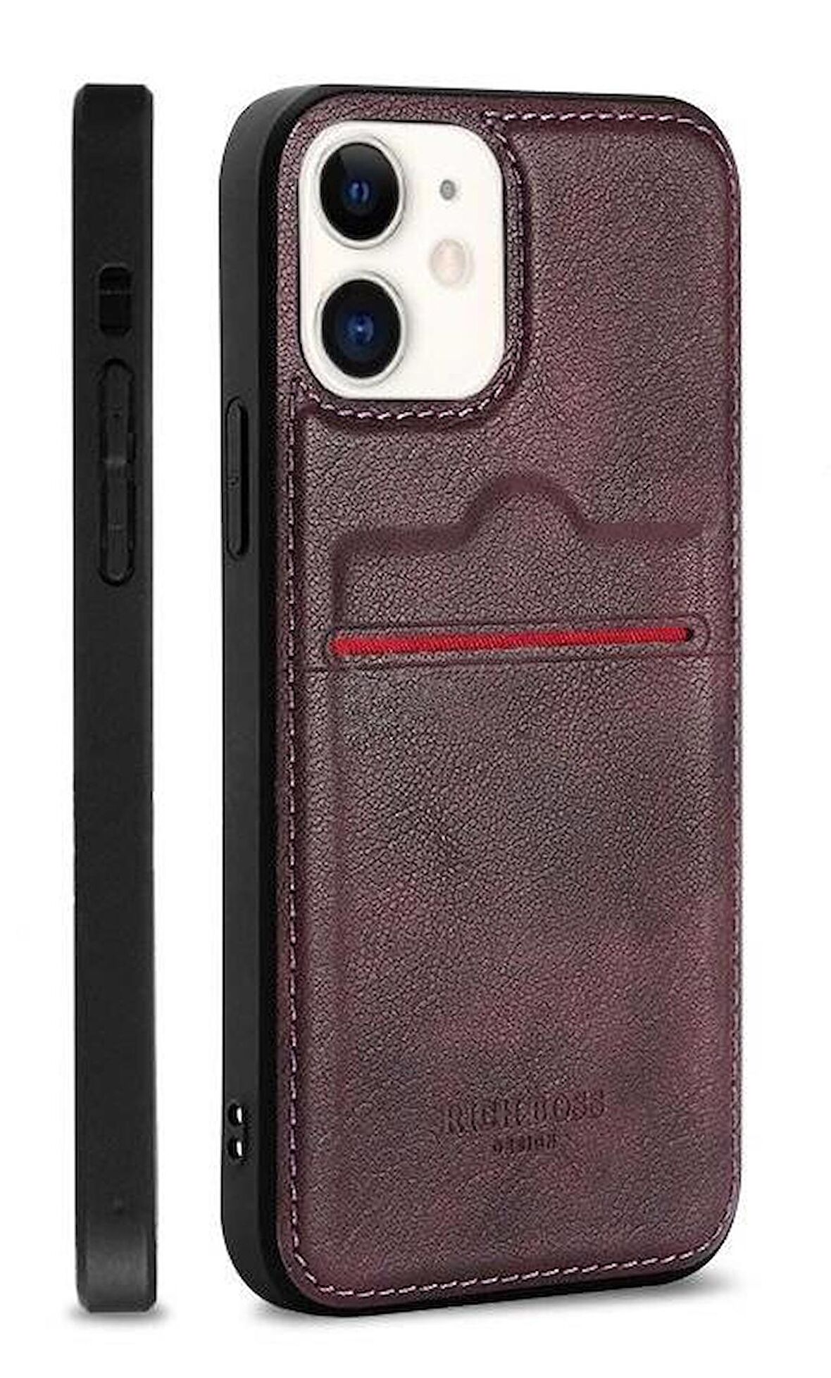 Apple iPhone 11 Kartlıklı Rich Boss Lüx Deri Kılıf Koyu Kırmızı