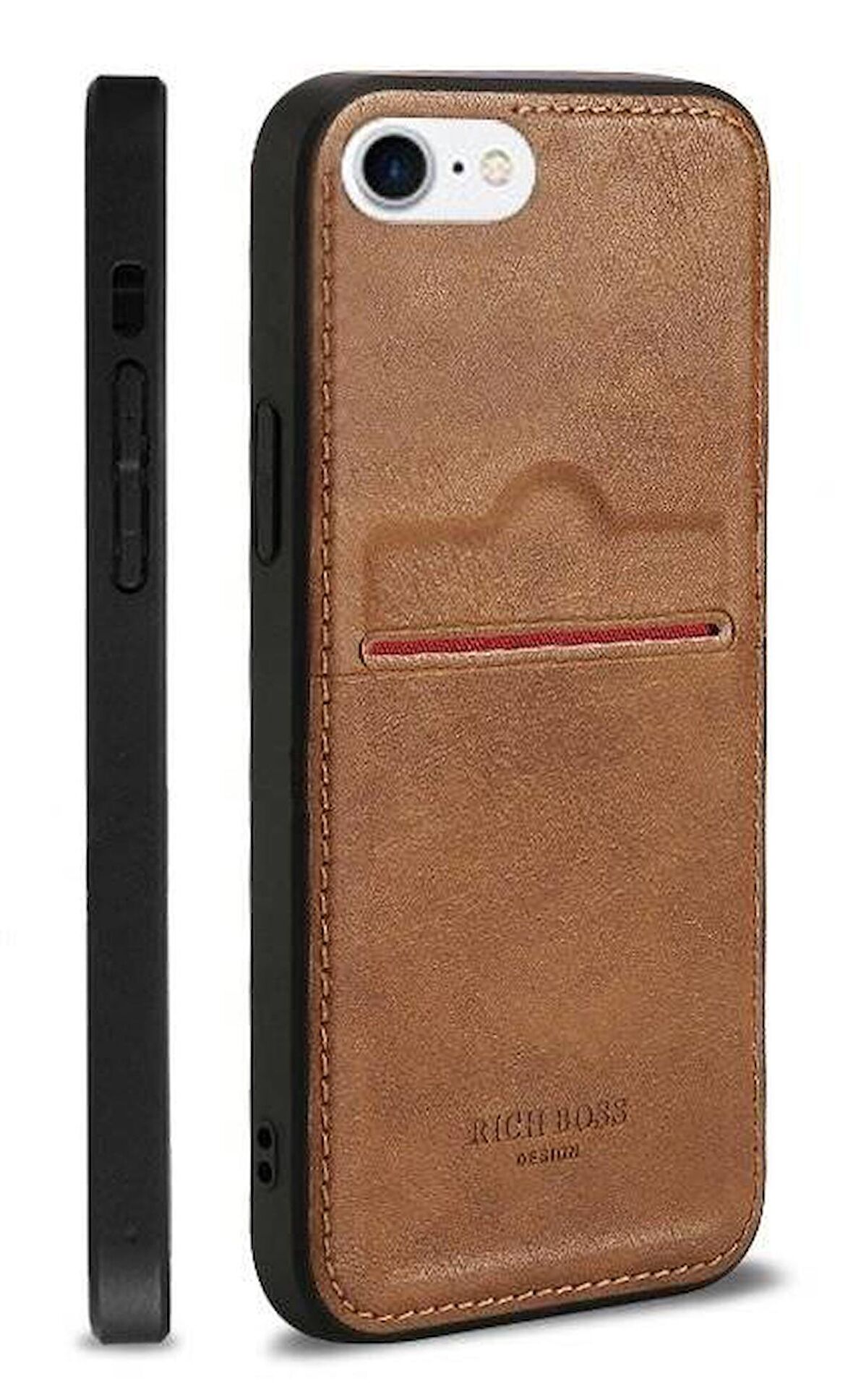 Apple iPhone 7 Kartlıklı Rich Boss Lüx Deri Kılıf Açık Kahve