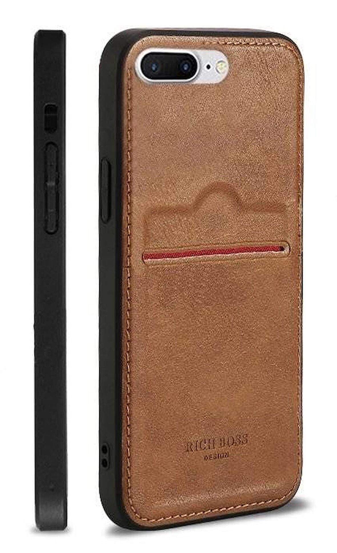Apple iPhone 7 Plus Kartlıklı Rich Boss Lüx Deri Kılıf Açık Kahve