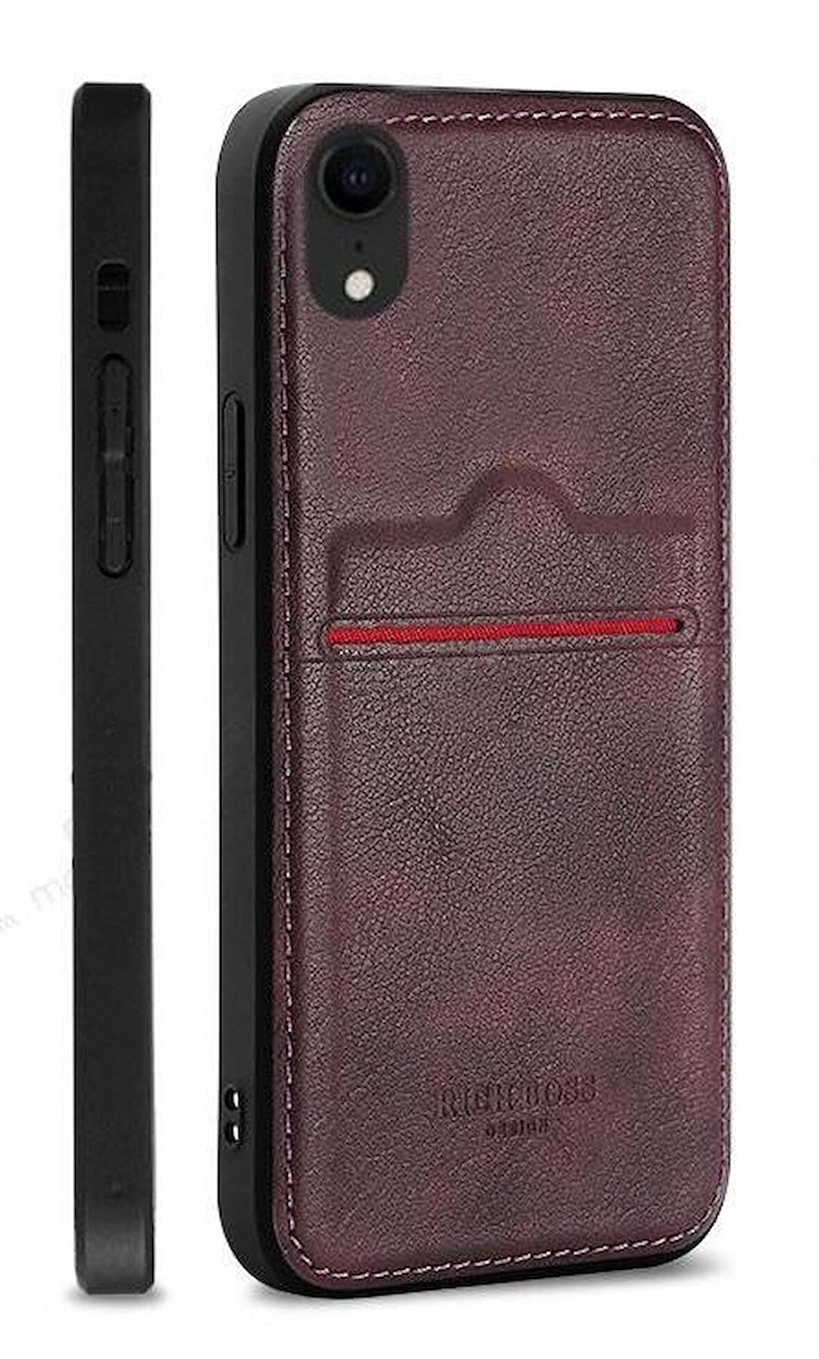 Xiaomi Redmi Note 9 Pro Max Kartlıklı Rich Boss Lüx Deri Kılıf Koyu Kırmızı