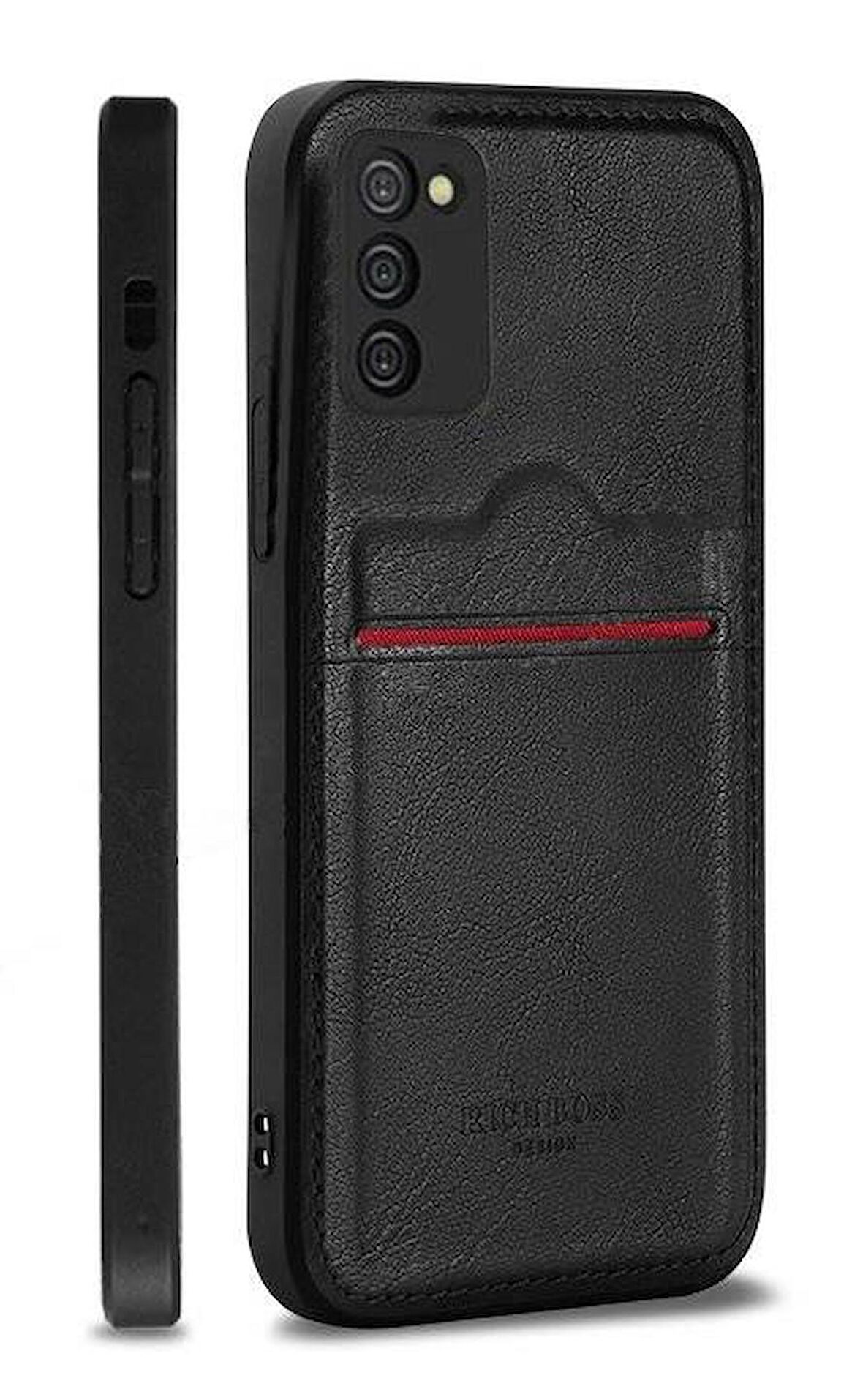 Samsung Galaxy A12 Kartlıklı Rich Boss Lüx Deri Kılıf Siyah