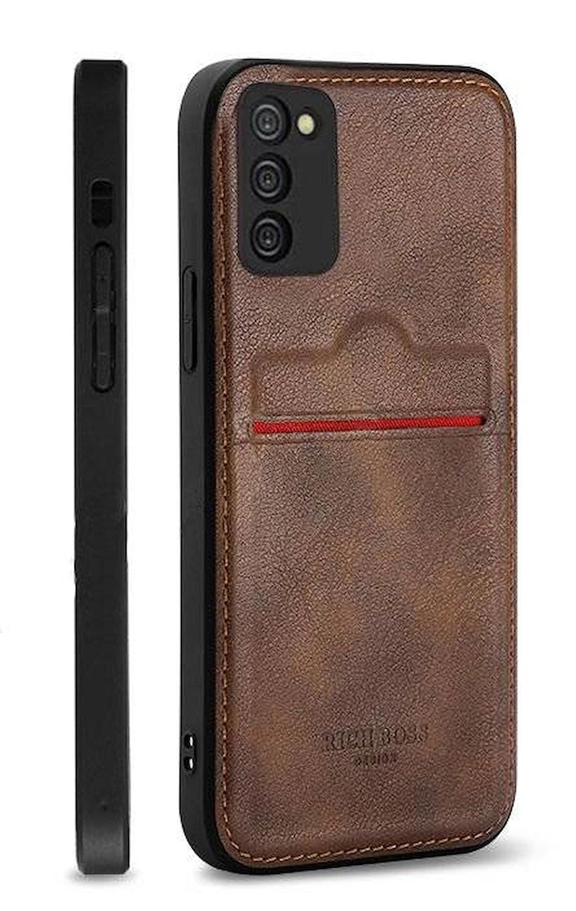 Samsung Galaxy M32 Kartlıklı Rich Boss Lüx Deri Kılıf Koyu Kahverengi