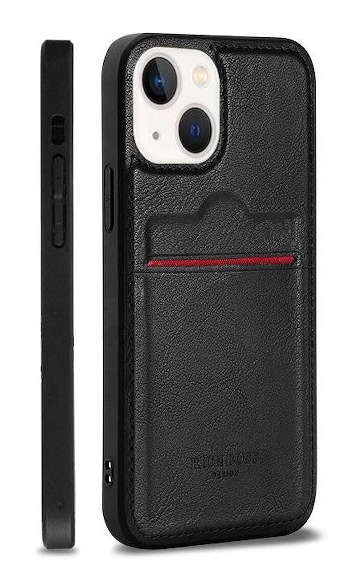 Apple iPhone 14 Kartlıklı Rich Boss Lüx Deri Kılıf Siyah