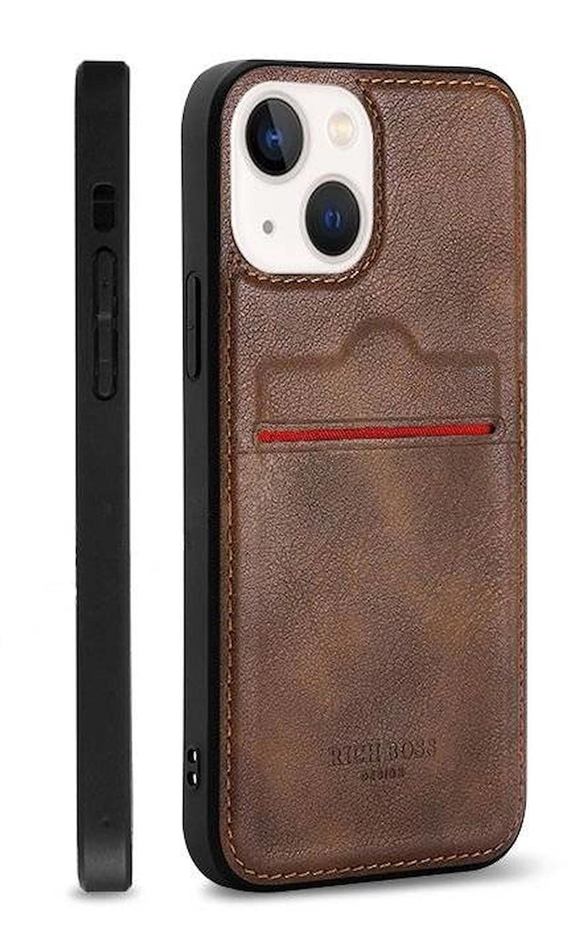 Apple iPhone 14 Kartlıklı Rich Boss Lüx Deri Kılıf Koyu Kahverengi