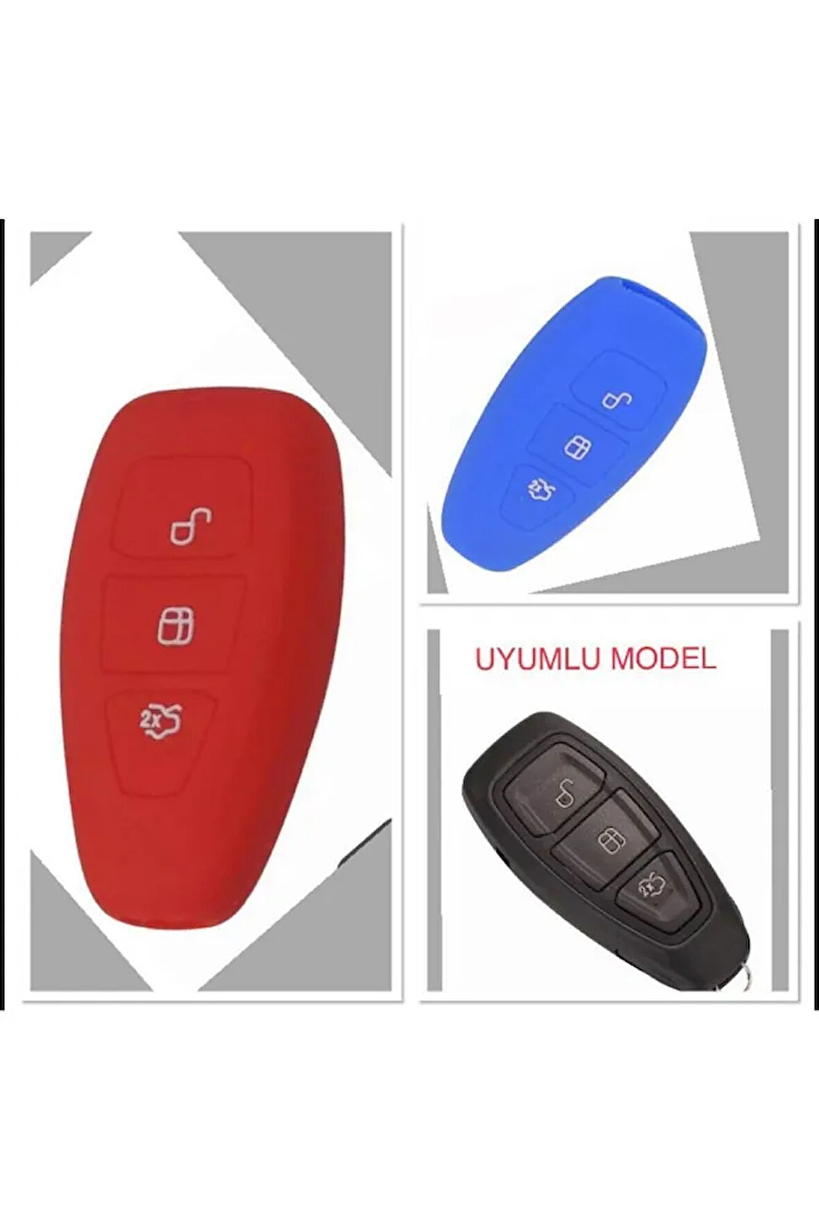 2 Adet Fiesta Kuga Focus C-max Silikon Anahtar Kılıf (sustasız) Mavi Ve Kırmızı Renkler
