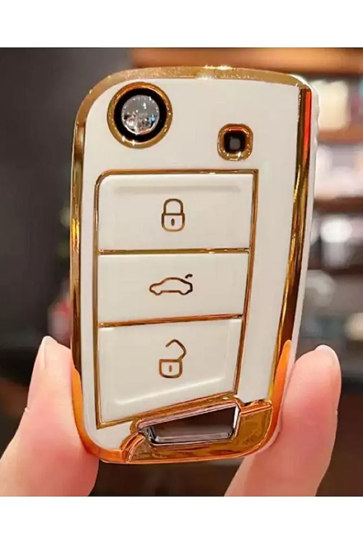 Octavia Ibiza Ateca Leon 2013 Toledo Golf 7 Uyumlu Lüks Anahtar Koruma Kılıfı Beyaz-altın