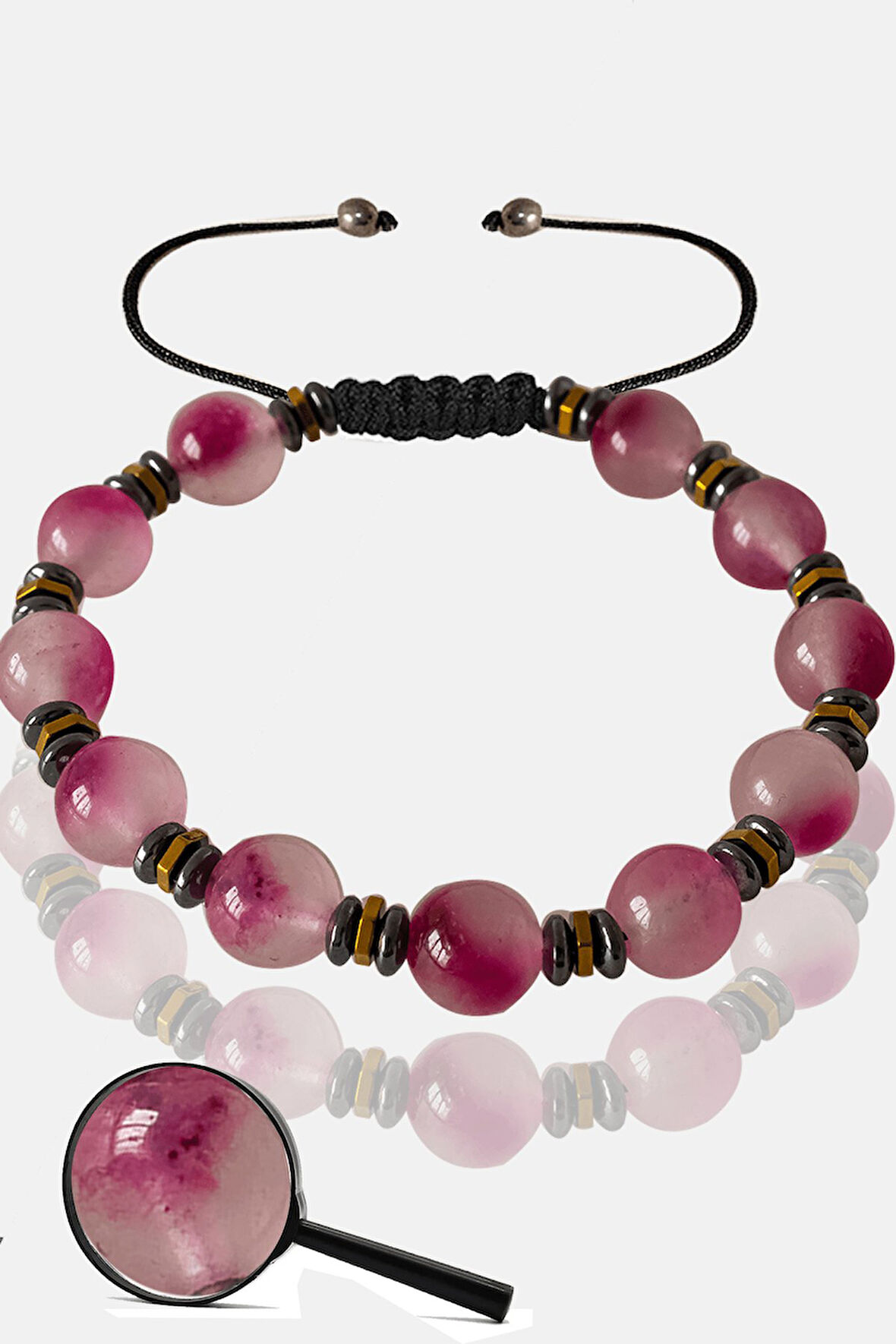 Sertifikalı Rose Hematit Pembe Renkli Kuvars Taşı Bileklik - Ayarlamalı