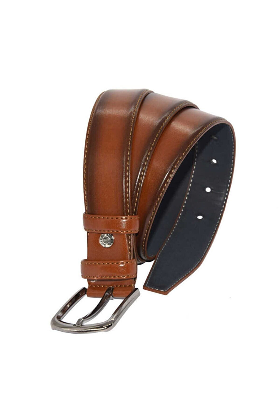 3.5 cm. Klasik Suni Deri Dikişli Model Erkek Kemer Taba