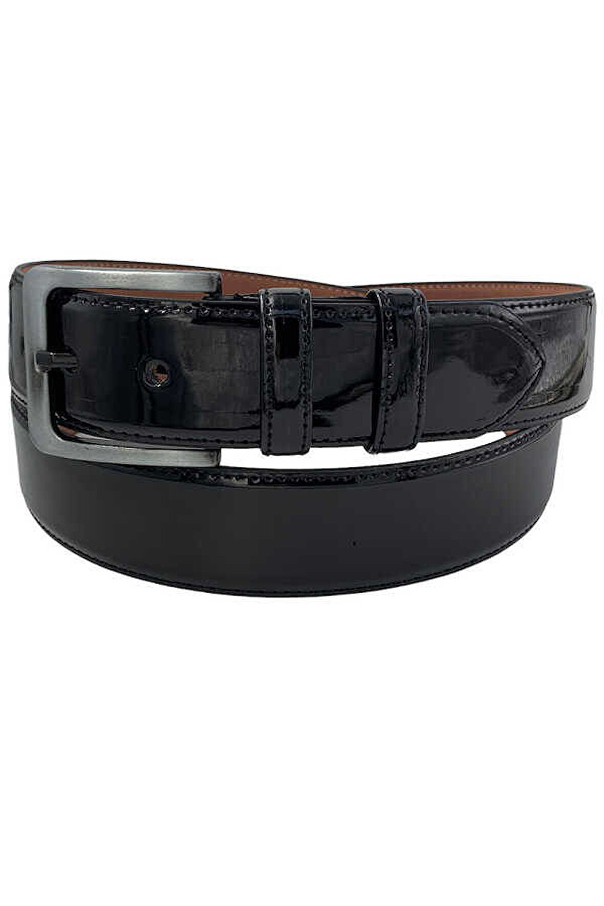 4 cm Tokalı Rugan Suni Deri Düz Renk Dikişli Model Klasik Erkek Kemer Siyah