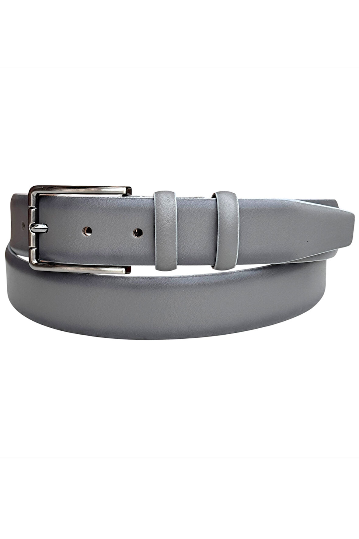 3.5 cm. Tokalı Hakiki Deri Düz Renk Klasik Kemer Gri