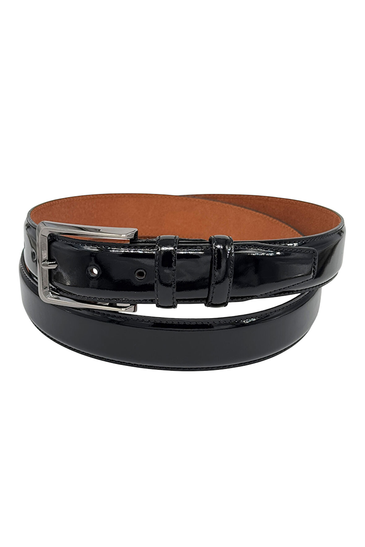 3.5 cm. Klasik Hakiki Deri Dikişli Model Düz Renk Rugan Kemer Siyah