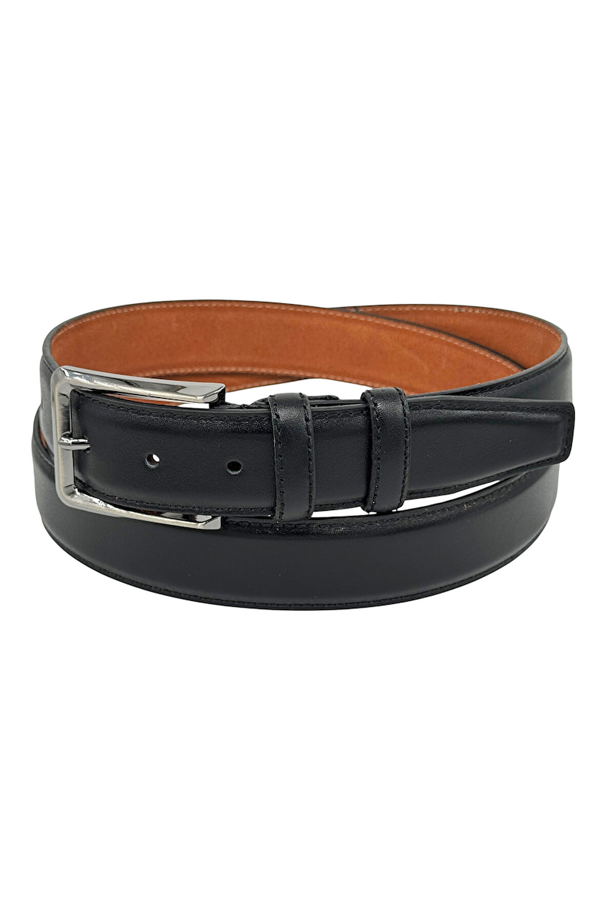 3.5 cm. Klasik Hakiki Deri Dikişli Model Düz Renk Erkek Kemer Siyah