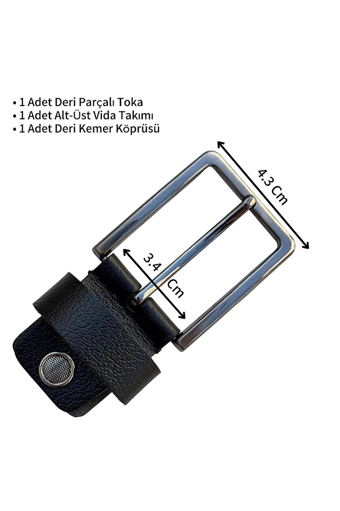 3.5 cm. Yedek Kemer Tokası Vidalı Hakiki Deri Siyah