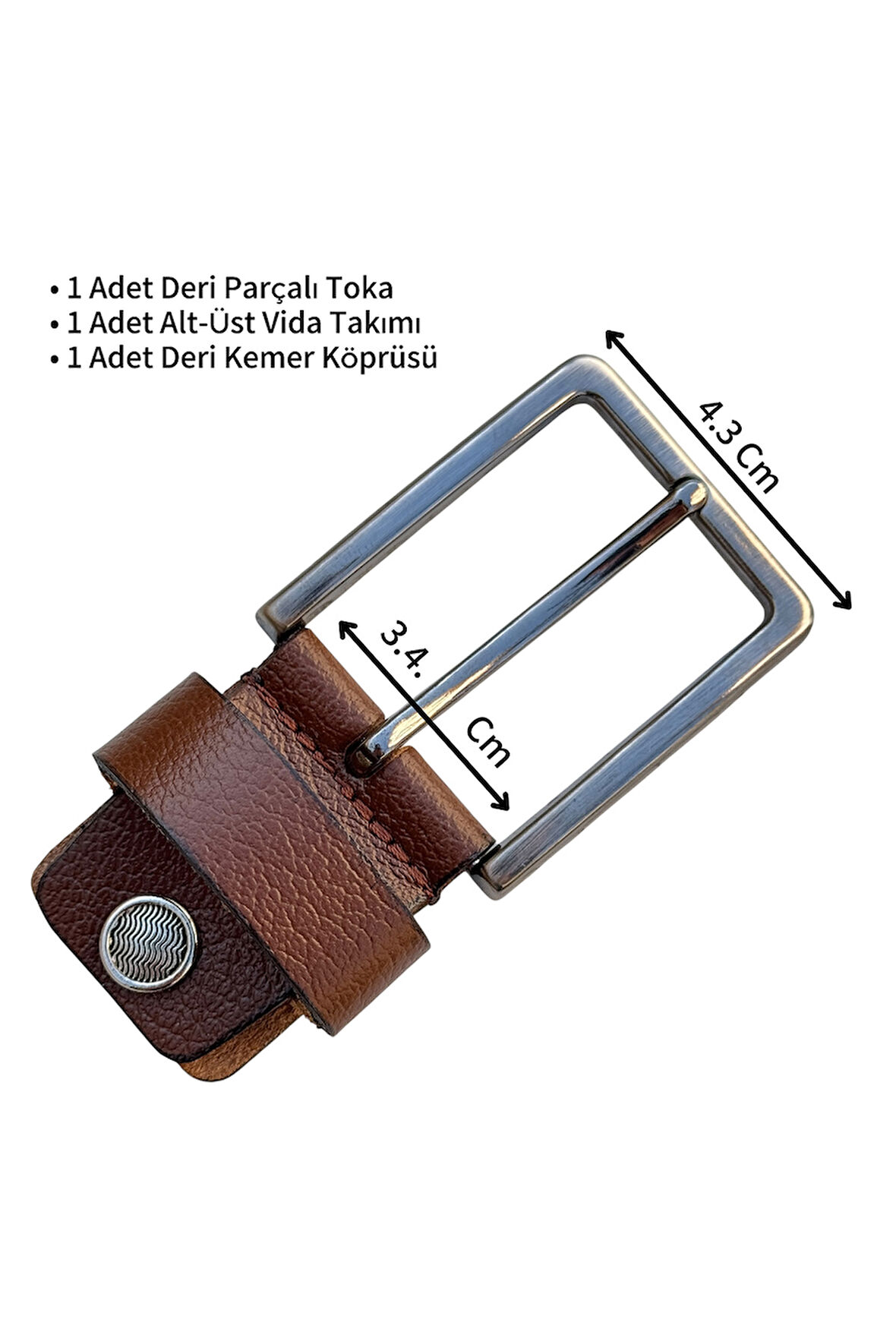 3.5 cm. Yedek Kemer Tokası Vidalı Hakiki Deri Taba