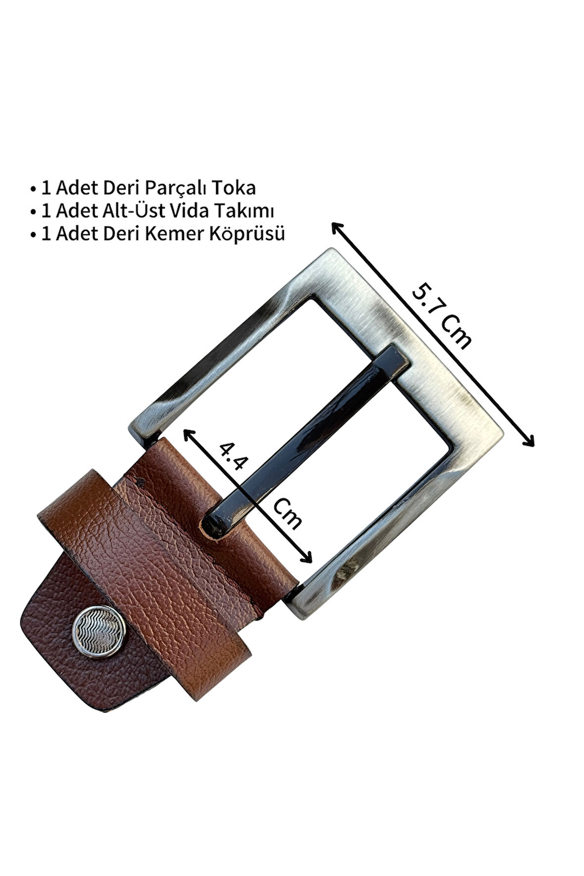 4.5 cm. Yedek Kemer Tokası Vidalı Hakiki Deri Taba