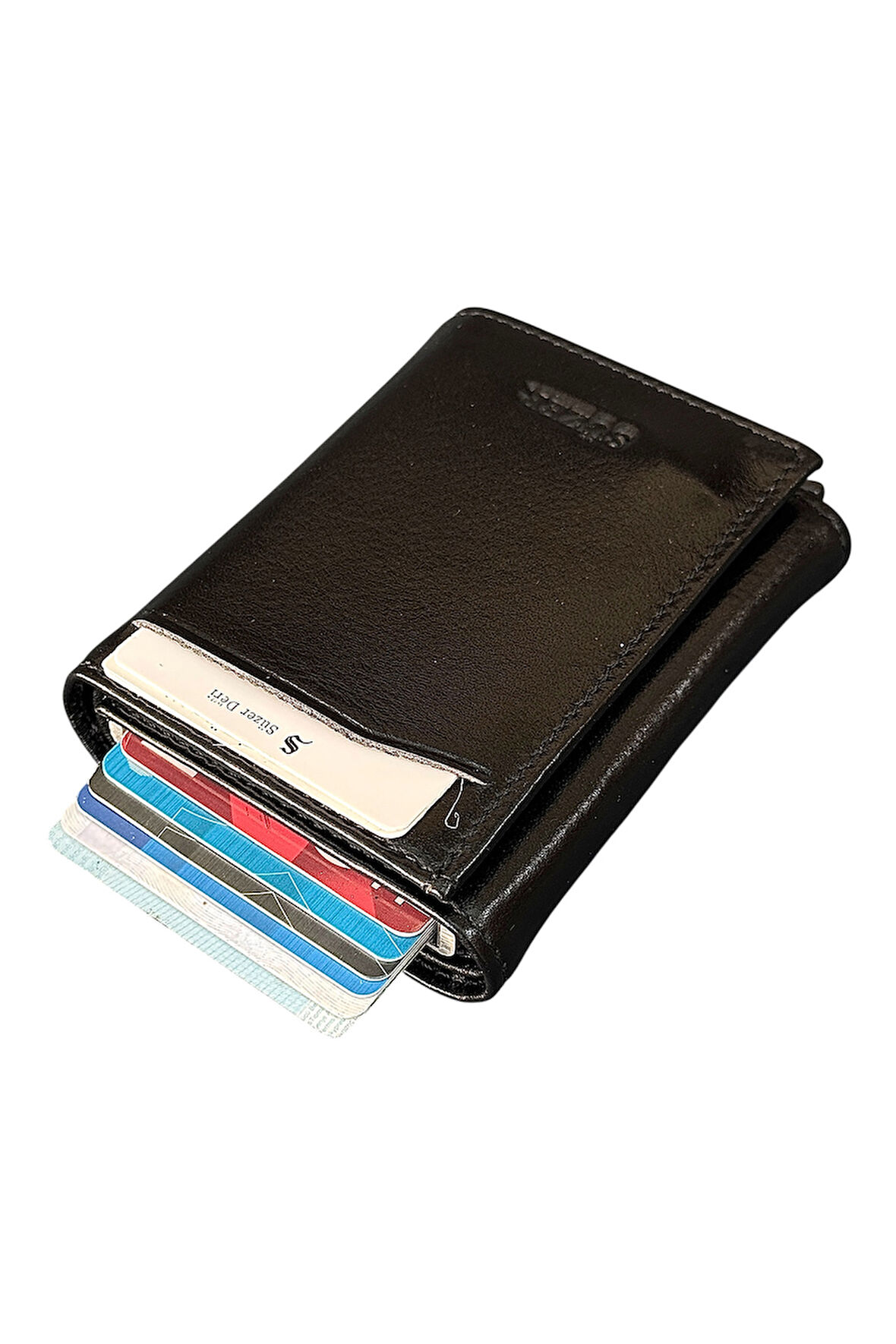 Hakiki Deri Otomatik Mekanizmalı Kredi Kartlık Siyah