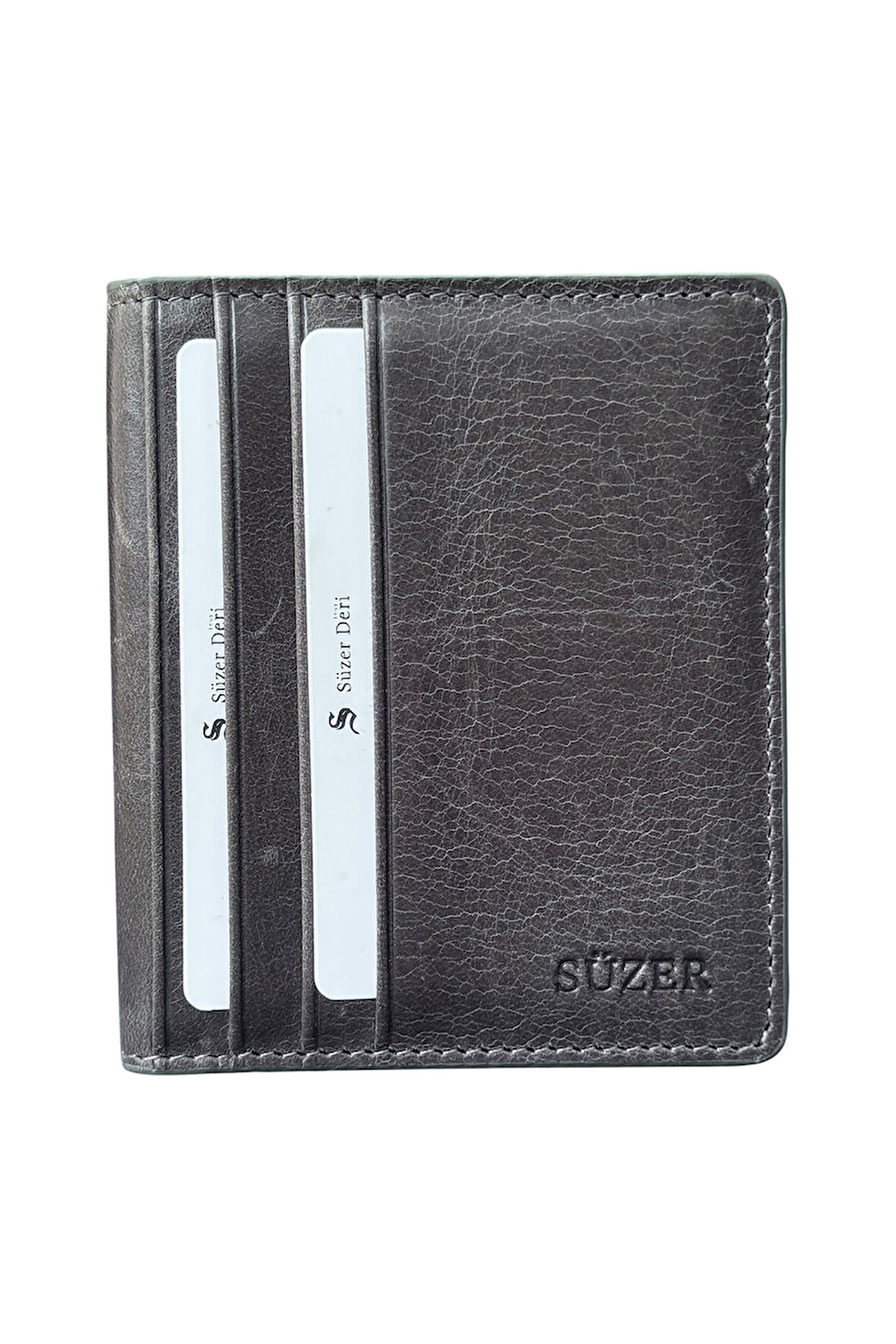Mıknatıslı İkiye Katlı İnce Model Hakiki Deri Kredi Kartlık Crazy Gri