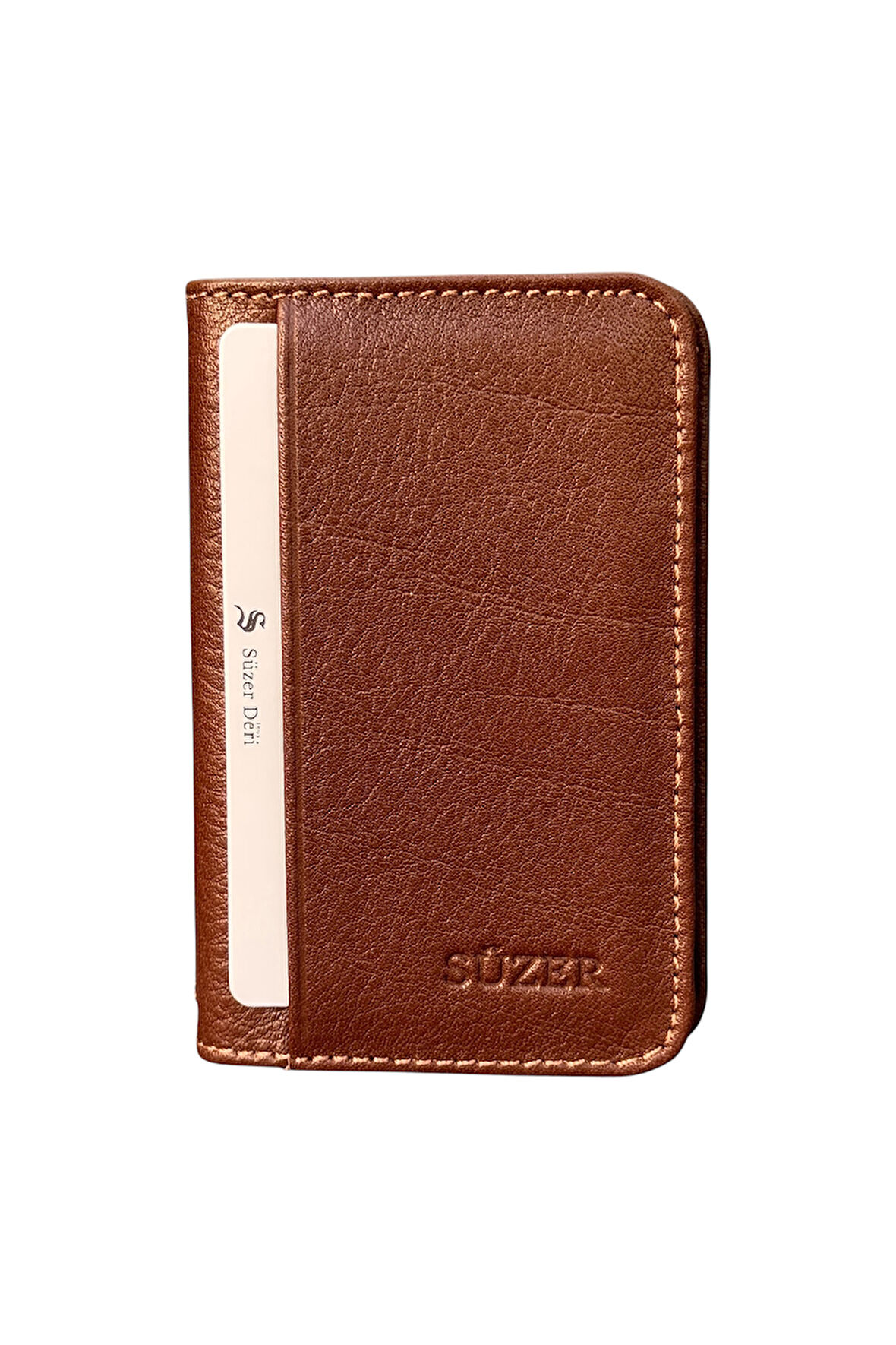 Mini Boy İkiye Katlı Slim Basic Model Hakiki Deri Kredi Kartlık Taba