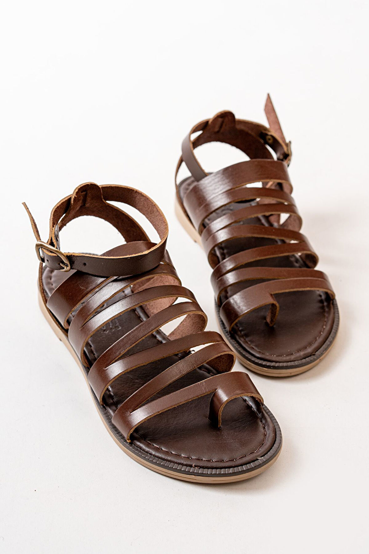 ASFSTORE 205-041 Koyu Kahve Ortopedik Hakiki Deri Kadın Sandalet
