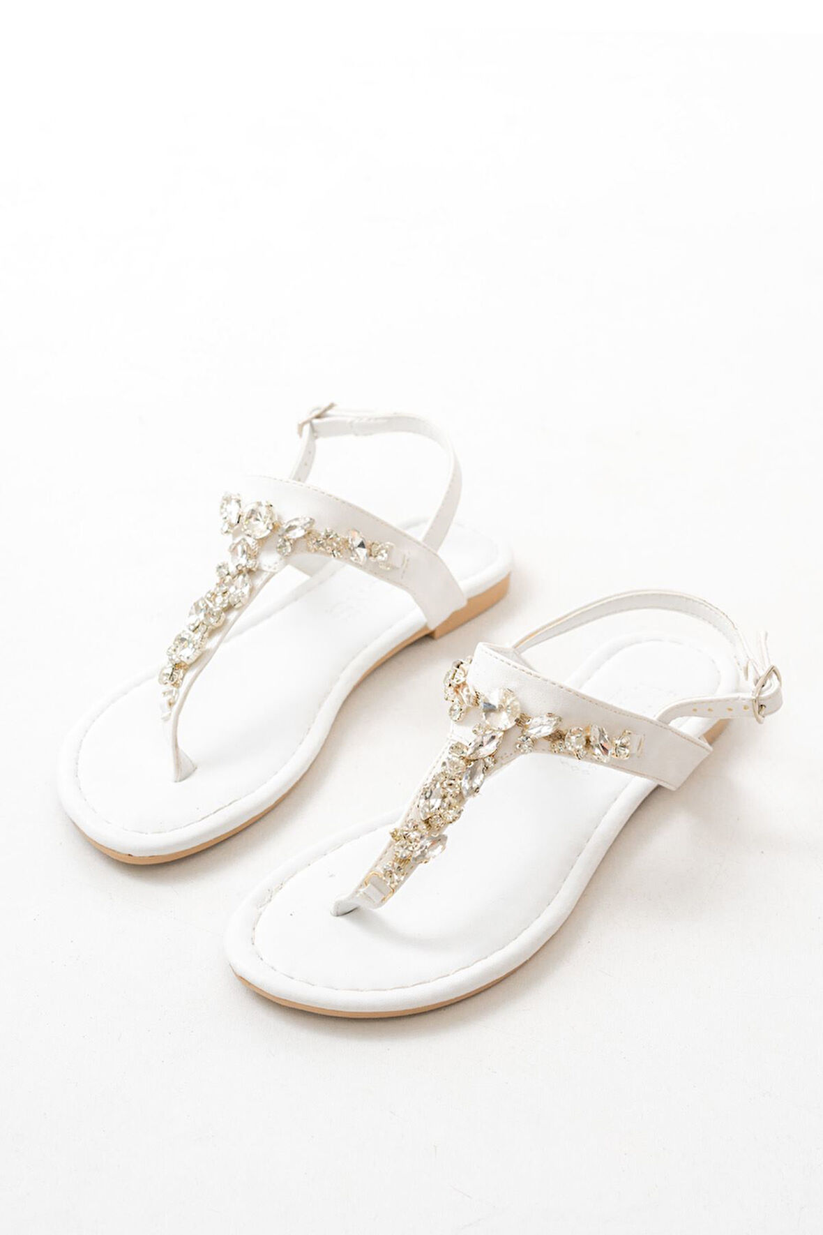 ASFSTORE 152-1110 Beyaz Gümüş Taşlı Parmak Arası Kadın Sandalet 