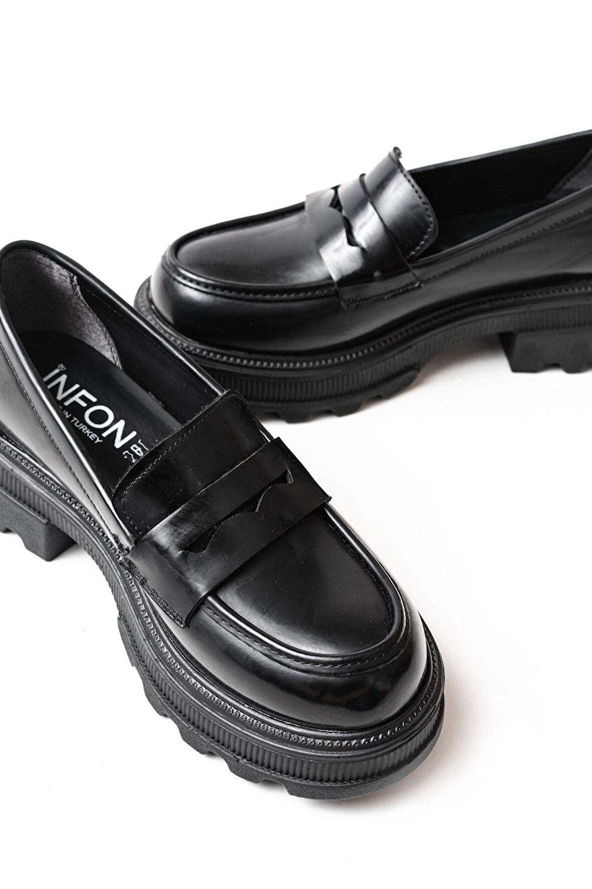 ASFSTORE 746-759 Siyah Rugan Günlük Yüksek Tabanlı Loafer Ayakkabı