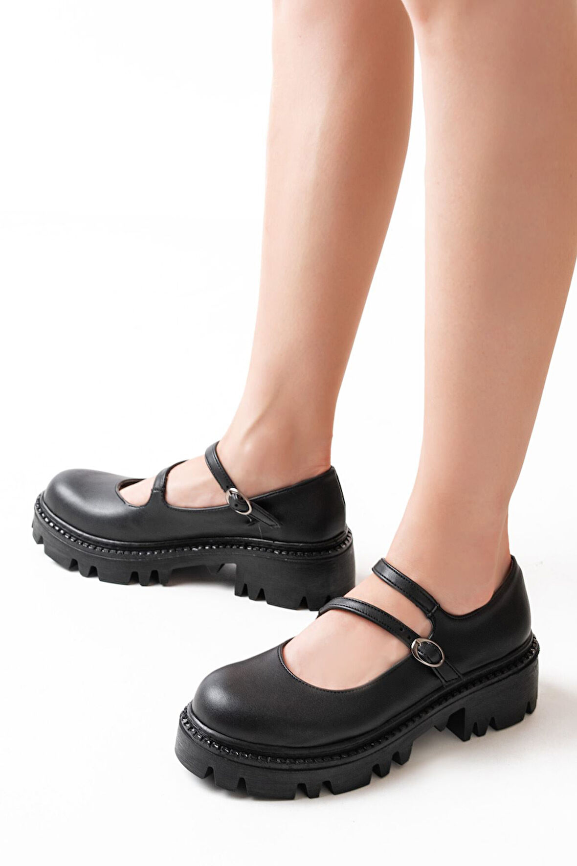 ASFSTORE 868-756 Siyah Günlük Yüksek Tabanlı Loafer Ayakkabı 