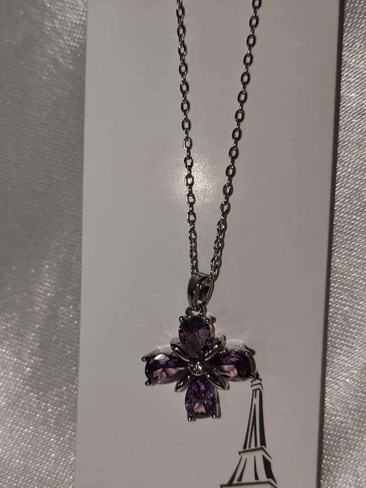 ASG Kolye Mor Taşlı Çiçek Çelik Kolye