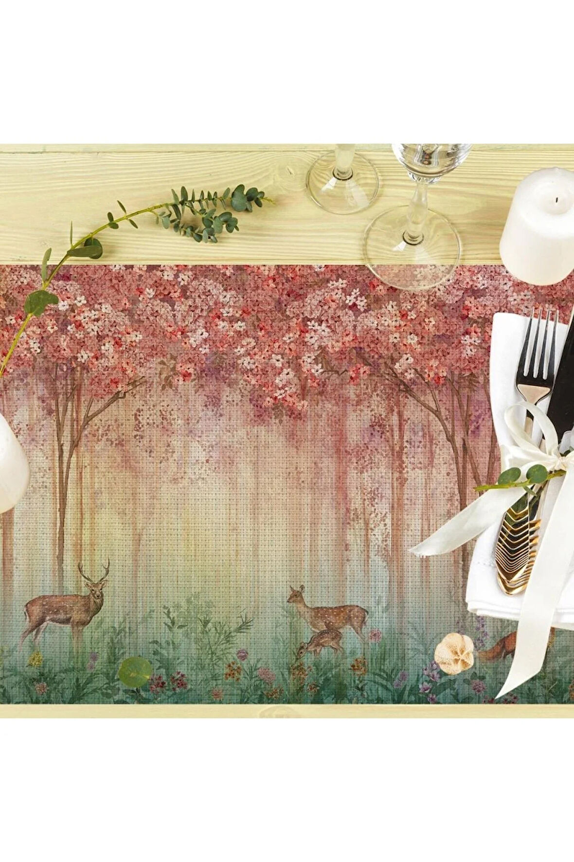 Bahar Konseptli Kumaş Amerikan Servis 4'lü Set 35x50cm (Keten, Ulusl. Yıkama Ve Solmama Sertifikası)