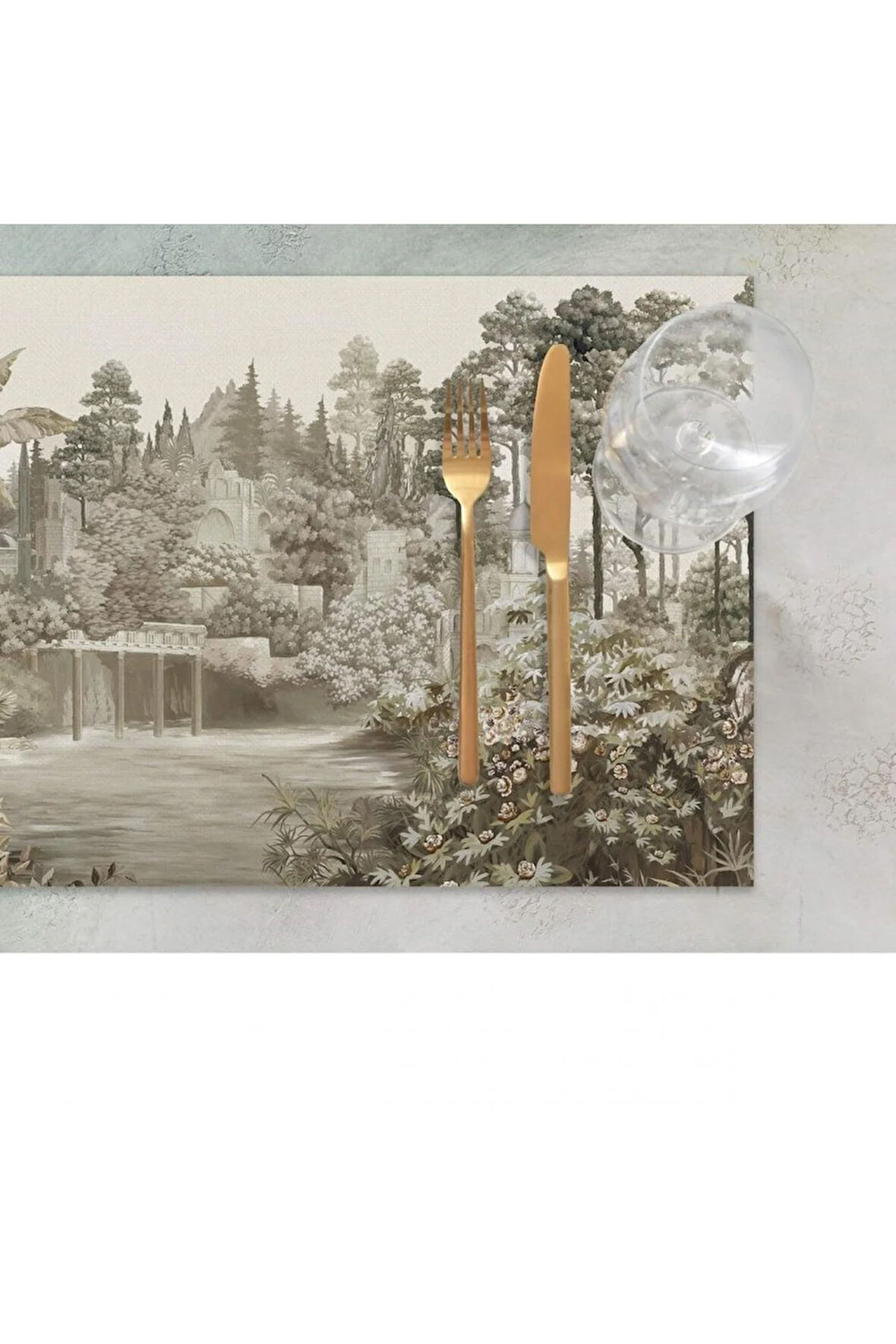 Ağaç Manzaralı Kumaş Amerikan Servis 4lü Set 35x50cm Keten Kumaş Ulusl.yıkama Ve Solmama Sertifikası