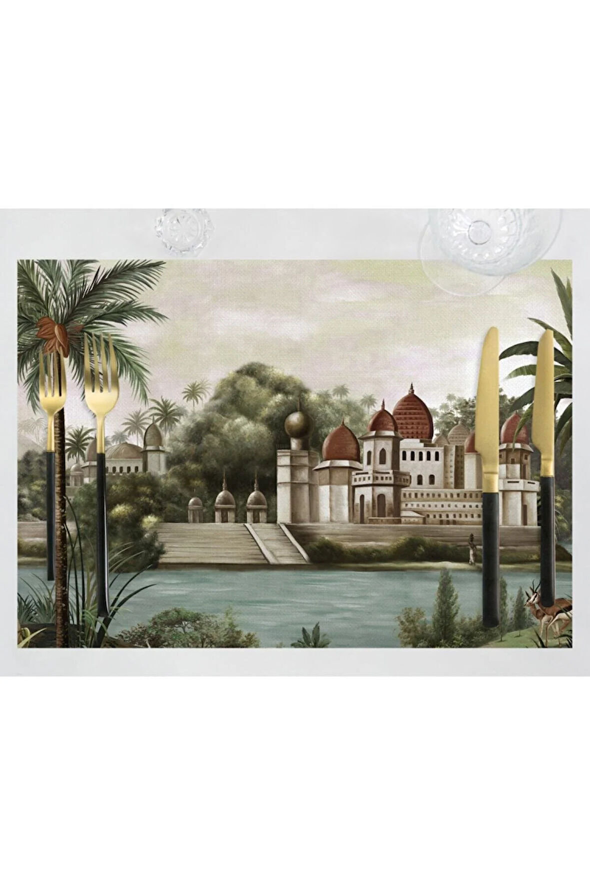 Manzara Kumaş Amerikan Servis 4'lü Set 35x50cm Keten Kumaş Ulusl. Yıkama Ve Solmama Sertifikası