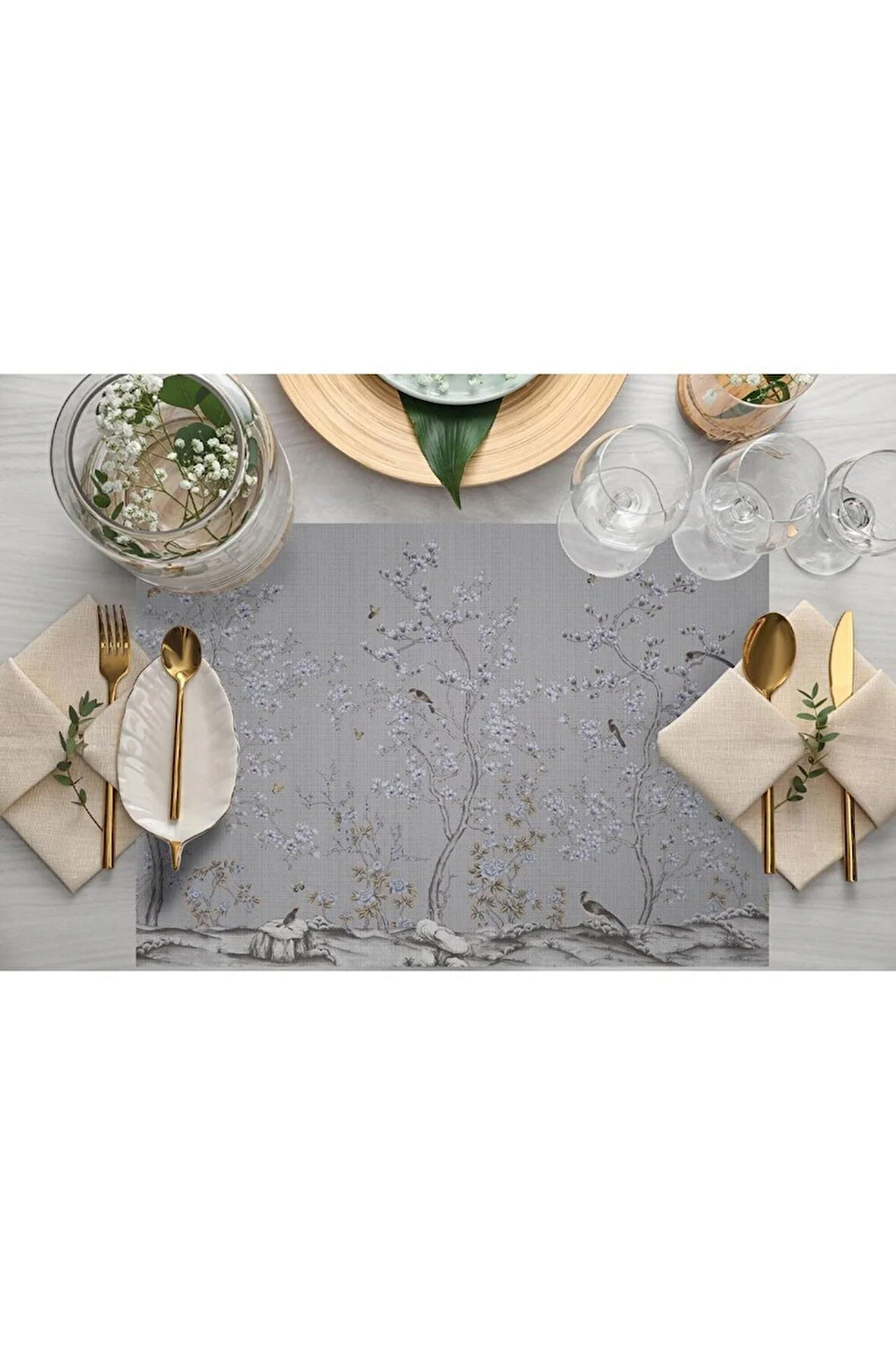 Mini Çiçek Tasarımlı Kumaş Amerikan Servis 4'lü Set (keten, Ulusl. Yıkama Ve Solmama Sertifikası)