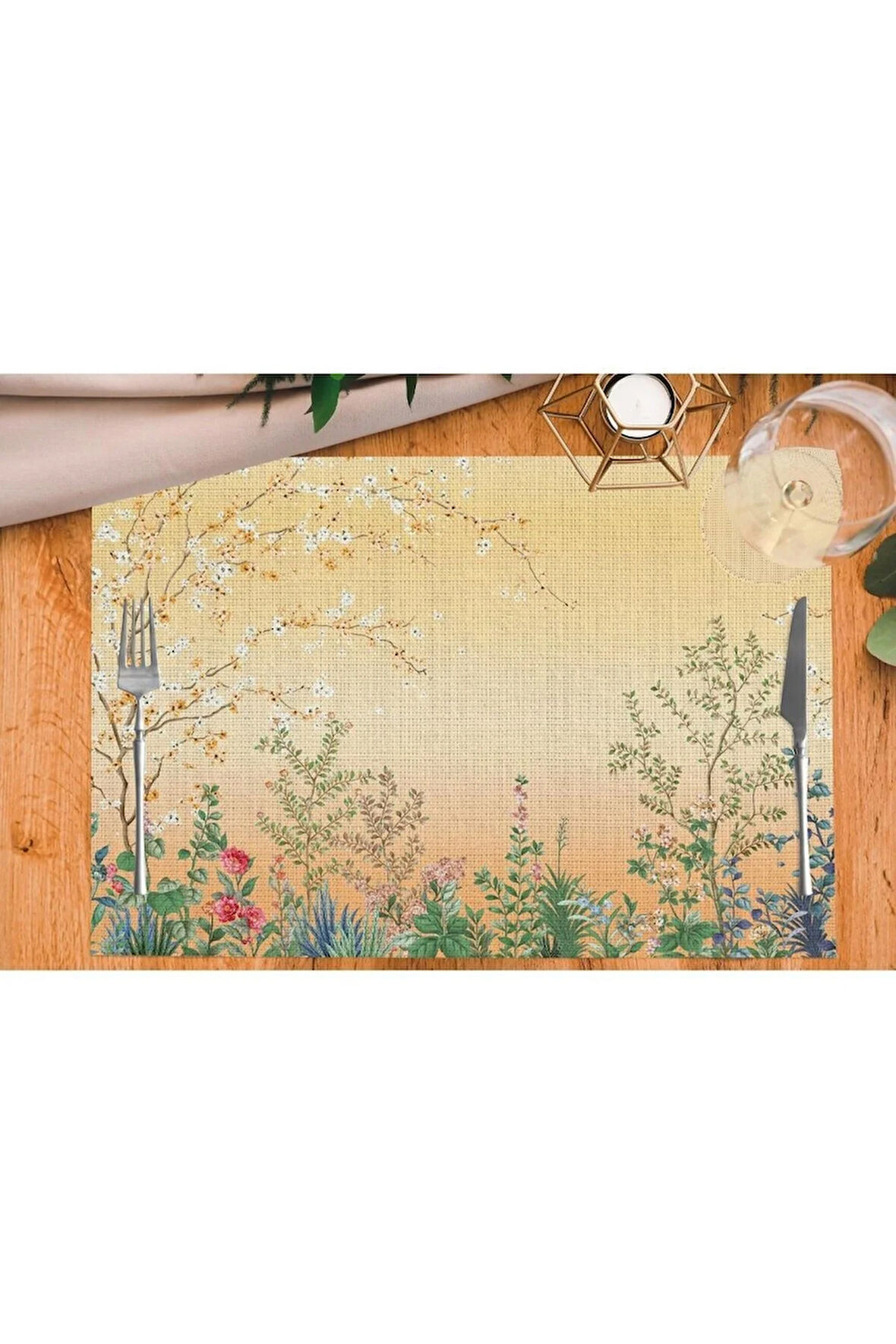 Colorful Mini Flowers Kumaş Amerikan Servis 4'lü Set (keten, Ulusl.yıkama Ve Solmama Sertifikası)