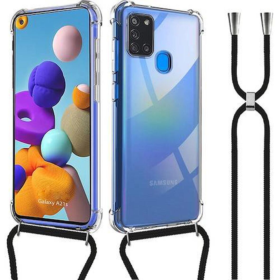 Samsung Galaxy A21S Askılı İpli Şeffaf Tank Kılıf