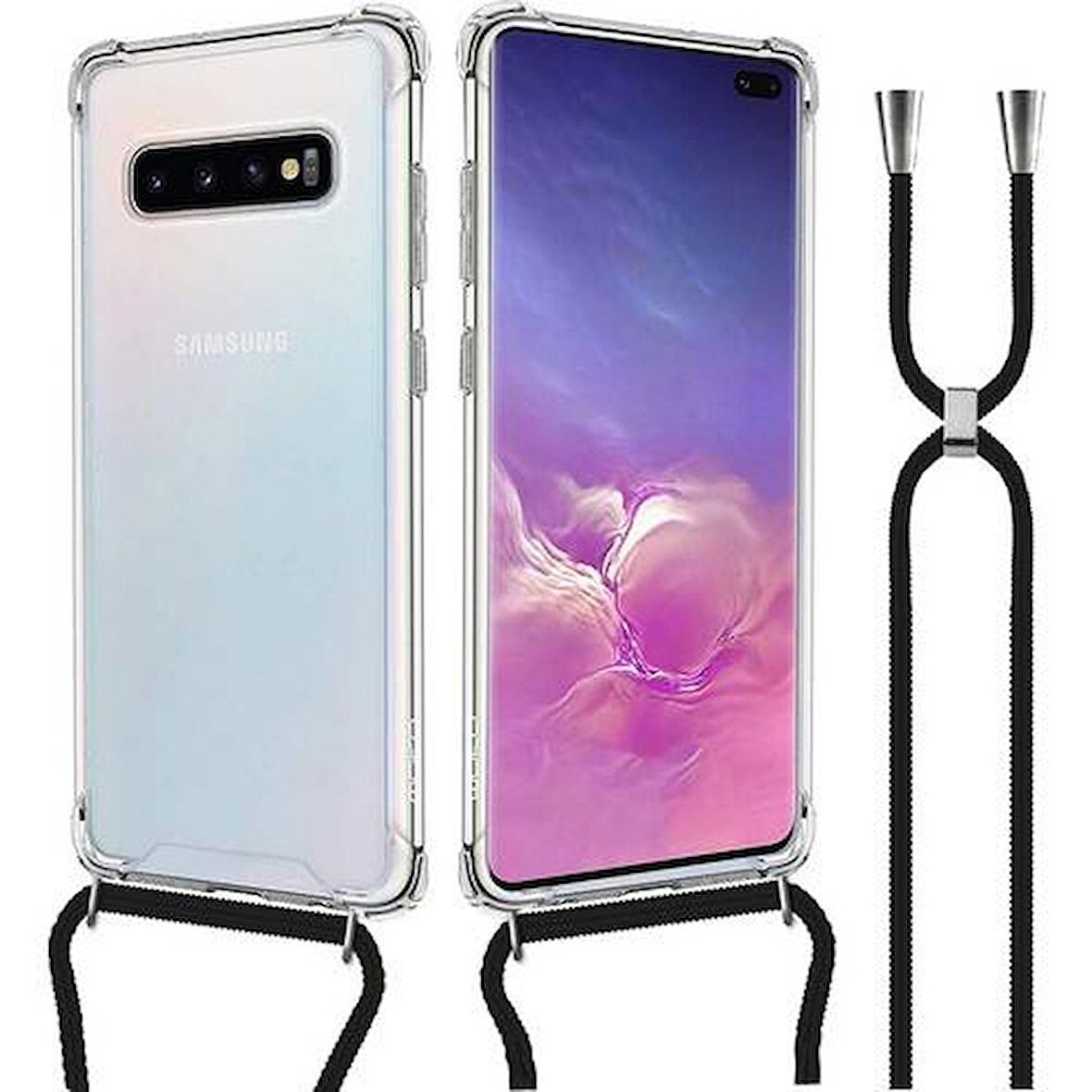 Samsung Galaxy S10 Plus Askılı İpli Şeffaf Tank Kılıf