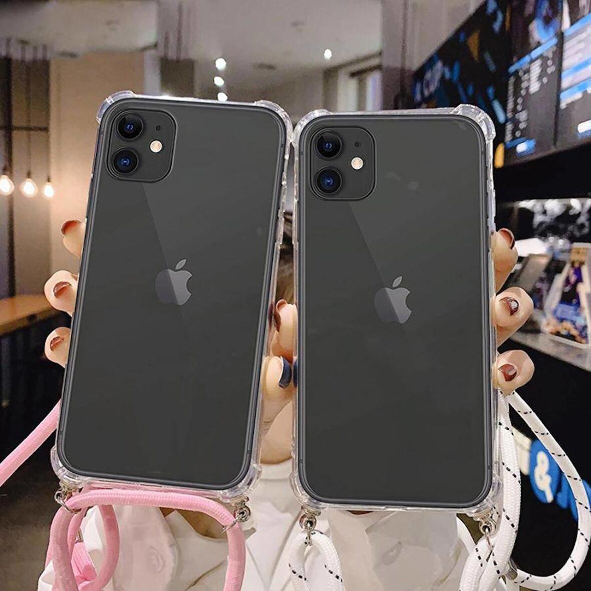 iPhone 11 Boyun Askılı İpli Şeffaf Tank Kılıf