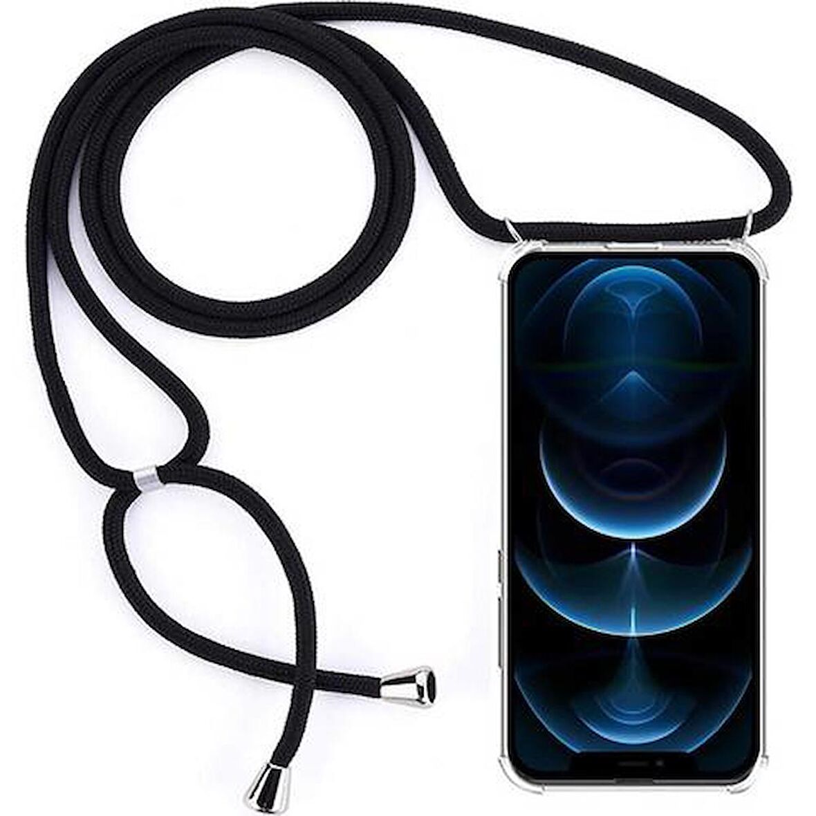iPhone 12 6.1'' Boyun Askılı İpli Şeffaf Tank Kılıf