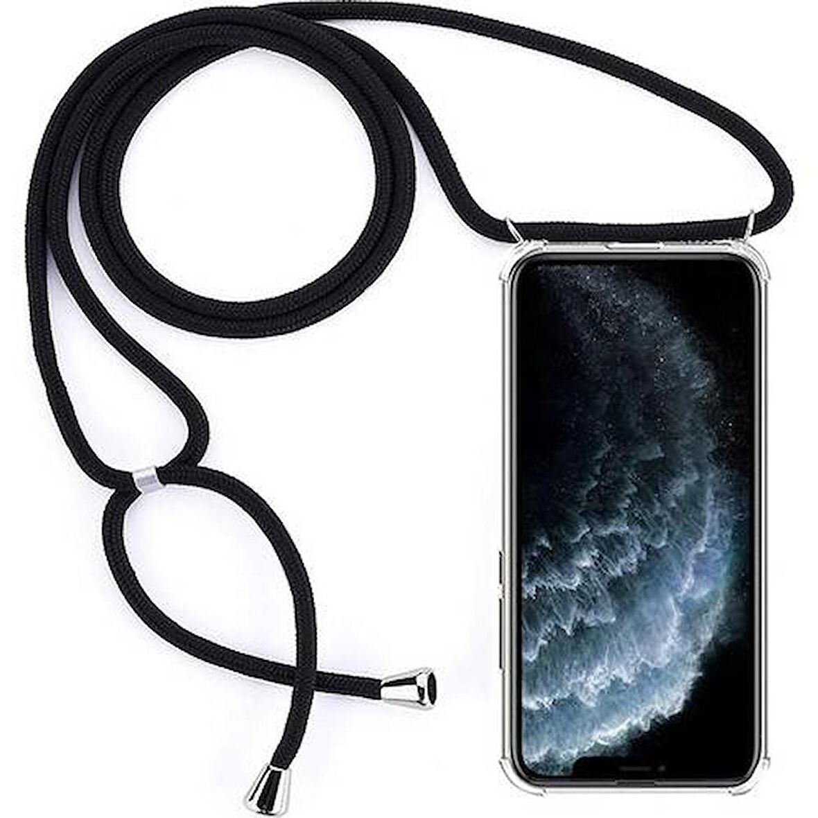iPhone 12 Pro 6.1'' Boyun Askılı İpli Şeffaf Tank Kılıf