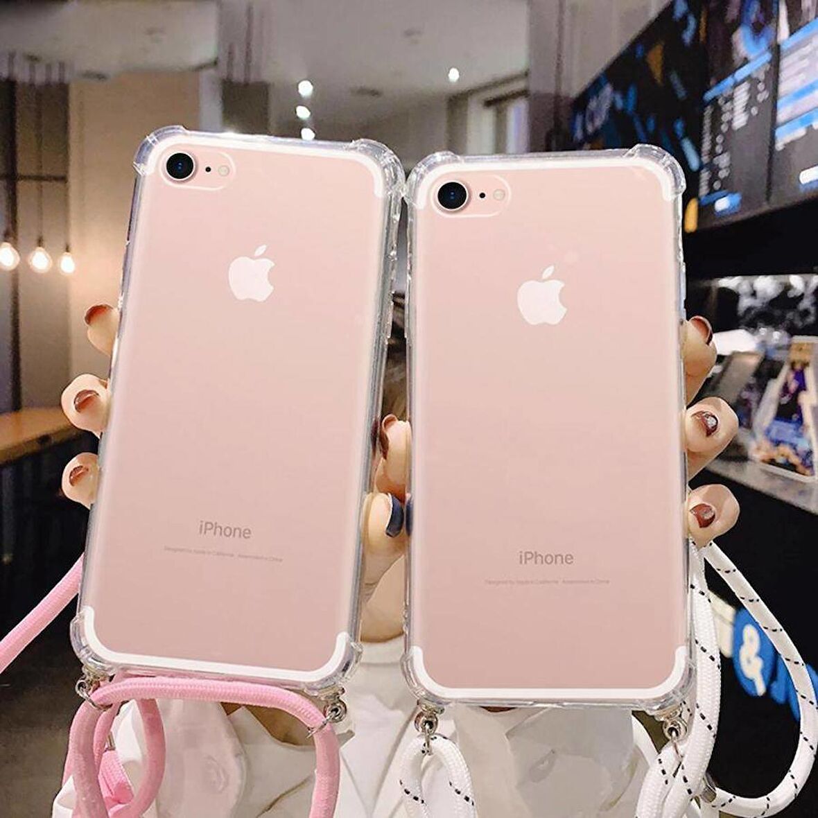 iPhone 7 Boyun Askılı İpli Şeffaf Tank Kılıf