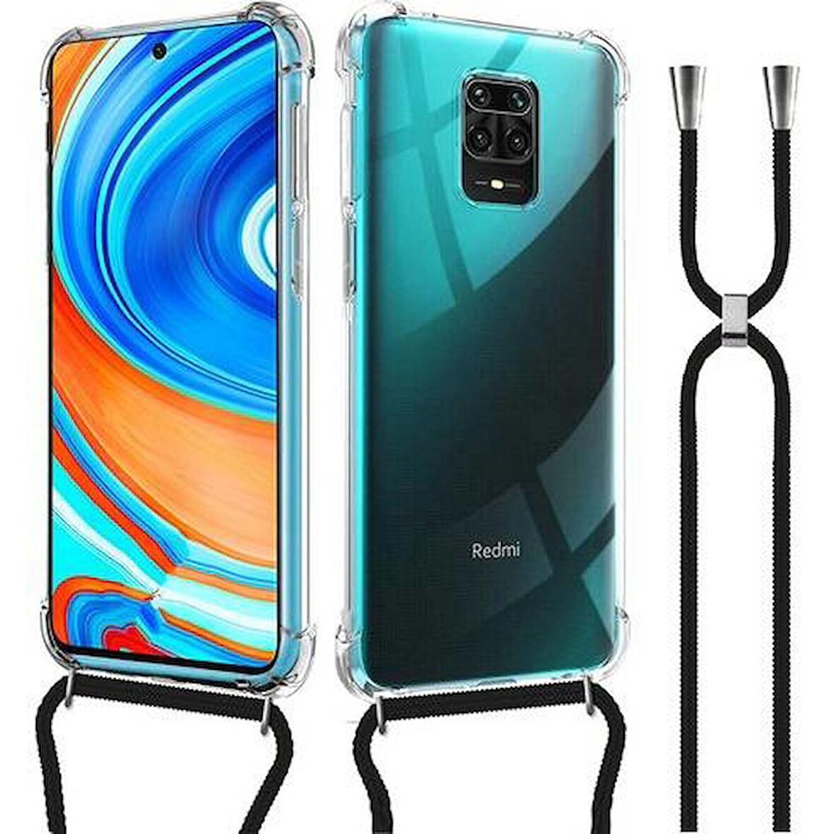 Xiaomi RedMi Note 9 Pro Askılı İpli Şeffaf Tank Kılıf